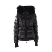 Zwarte Grenoble Jassen met Afneembare Bontkraag Moncler , Black , Dame...