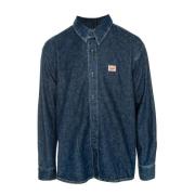 Klassieke Denim Shirt met Logo Patch American Vintage , Blue , Heren