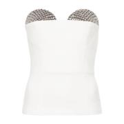 Rhinestone Square Neck Top Genny , White , Dames