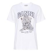 Luipaardprint Grafisch T-shirt Ganni , White , Dames