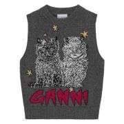 Grafische Katten Wollen Vest Ganni , Gray , Dames