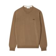 Beige Merino Wol Pullover Sweatshirt Lacoste , Beige , Heren