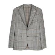 Grijze Tartan Check Wollen Jas Luigi Bianchi Mantova , Gray , Heren