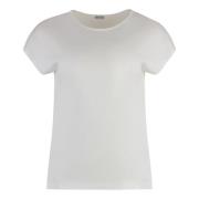 Geribbelde Gebreide Katoenen T-shirt Malo , White , Dames