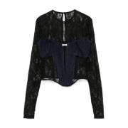 Blauwe Kant Panelen Top Versace Jeans Couture , Blue , Dames