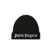 Zwarte Gebreide Logo Beanie Hoed Palm Angels , Black , Heren