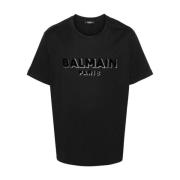 Jersey Textuur Flocked Logo Crew Neck Balmain , Black , Heren