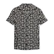 Zijden shirt met monogram Balmain , Black , Heren