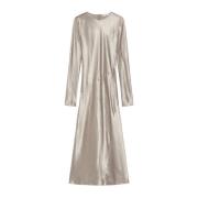 Satijnen Jurk met Lange Mouwen Max Mara , Beige , Dames