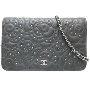 Pre-owned Leather wallets Chanel Vintage , Gray , Dames