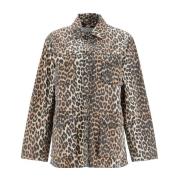 Leopard Print Canvas Overshirt Ganni , Brown , Dames