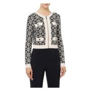 Logo Jacquard Cropped Cardigan met Rits Elisabetta Franchi , Black , D...