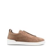 Bruine Suède Lo-Top Instap Sneakers Ermenegildo Zegna , Brown , Heren