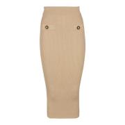 Midi-rok in een effen geribbeld breisel Balmain , Beige , Dames