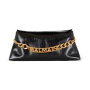 1945 Zachte clutch in gemonogrammeerd kalfsleer Balmain , Black , Dame...