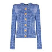 Jacquard gebreide vest met denim effect Balmain , Blue , Dames