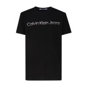 Zwarte Katoenen T-shirt met Logo Calvin Klein , Black , Heren