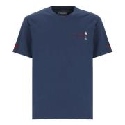 Blauw Katoenen T-shirt met Ronde Hals Saint Barth , Blue , Heren