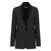 Zwart Wollen Blazer Velvet Kraag Antonelli Firenze , Black , Dames