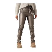 Metallic Taupe Leren Broek Francis Knit-ted , Beige , Dames