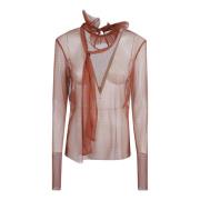 Bruine Doorschijnende Tule Ruches Kraag Blouse Philosophy di Lorenzo S...