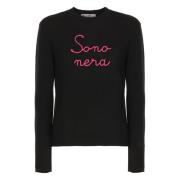 Zwarte Crew Neck Sweater met Nera Borduurwerk Saint Barth , Black , Da...