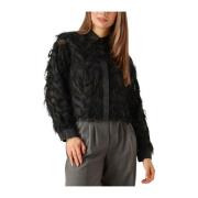 Fluffy Cropped Shirt voor vrouwen Selected Femme , Black , Dames