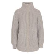 Grijze Gebreide Jas met Hoge Hals Herno , Gray , Dames