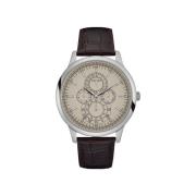 Bruin Lederen Quartz Analoog Horloge Guess , Brown , Heren