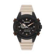 Beige Hars Horloge met Quartz Mechanisme Guess , Beige , Heren