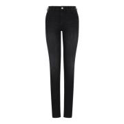 Zwarte Slim Fit Denim Jeans met Geborduurd Logo Emporio Armani , Black...