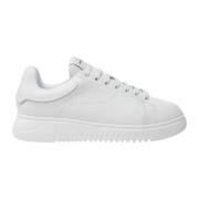 Witte Leren Sneaker Blauw Logo Emporio Armani , White , Heren