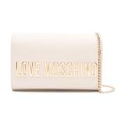 Ivory Logo Schoudertas met Ketting Love Moschino , Beige , Dames