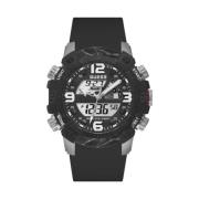 Zwarte Siliconen Quartz Horloge Guess , Black , Heren