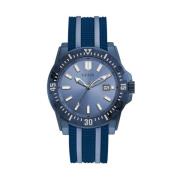 Blauwe Siliconen Skipper Datum Horloge Guess , Blue , Heren