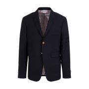 Blauwe Wollen Blazer met 4-Bar Strepen Thom Browne , Blue , Heren