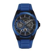 Grijze Roestvrijstalen Analoog Horloge met Blauw Siliconen Armband Pol...