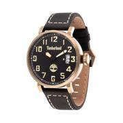 Zwarte leren horloge Quartz analoog Goud Timberland , Black , Heren