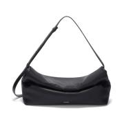 Zwarte Leren Schoudertas met Logo Jil Sander , Black , Dames