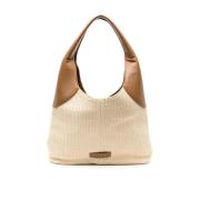 Stro Effect Beige Tassen met Voorlogo THEMOIRè , Beige , Dames