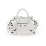 Studded Leren Handtas met Spiegel Balenciaga , White , Dames