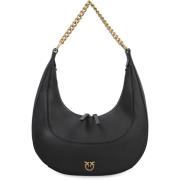 Leren Hobo Tas met Love Birds Pinko , Black , Dames