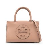 Beige Rotan Leren Handtas met Logo Tory Burch , Beige , Dames