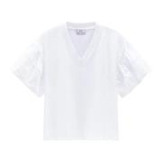 Ballonmouw Dames T-shirt Woolrich , White , Dames