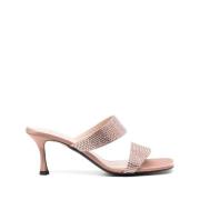 Roze Leren Platte Schoenen met Diamantdetail N21 , Brown , Dames