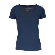 Blauwe V-hals Linnen T-shirts en Polos Majestic Filatures , Blue , Dam...