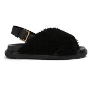 Shearling sandalen met gouden gesp Marni , Black , Dames