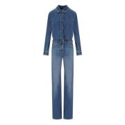 Blauwe Denim Jumpsuit met Zilveren Knopen Elisabetta Franchi , Blue , ...