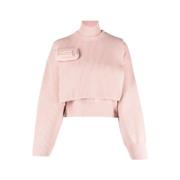 Blush Pink Ribgebreide Trui Fendi , Pink , Dames