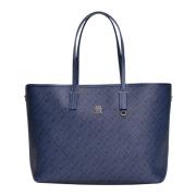 Leren Tote Tas voor Vrouwen Tommy Hilfiger , Blue , Dames